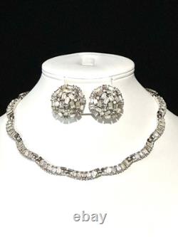 TRIFARI Diamanté Parure Rhodium Emerald-Cut-Crystal Rhinestones Alfred Philippe