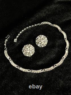 TRIFARI Diamanté Parure Rhodium Emerald-Cut-Crystal Rhinestones Alfred Philippe