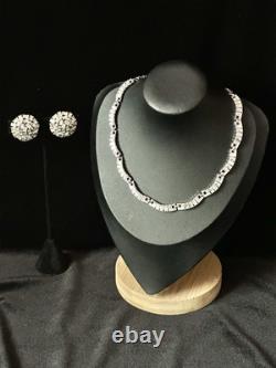TRIFARI Diamanté Parure Rhodium Emerald-Cut-Crystal Rhinestones Alfred Philippe