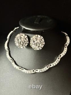 TRIFARI Diamanté Parure Rhodium Emerald-Cut-Crystal Rhinestones Alfred Philippe