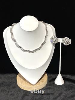 TRIFARI Diamanté Parure Rhodium Emerald-Cut-Crystal Rhinestones Alfred Philippe