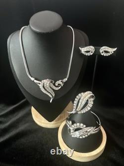 TRIFARI Diamanté Wave Set Alfred Philippe Earrings Bracelet Brooch Necklace 1953
