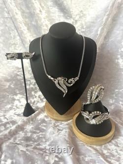 TRIFARI Diamanté Wave Set Alfred Philippe Earrings Bracelet Brooch Necklace 1953