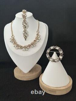 TRIFARI Diamond RARE Bracelet Brooch Necklace GOLD Crown Lozenge PAT PEND Set