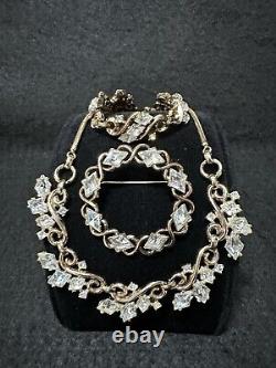 TRIFARI Diamond RARE Bracelet Brooch Necklace GOLD Crown Lozenge PAT PEND Set