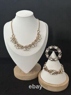 TRIFARI Diamond RARE Bracelet Brooch Necklace GOLD Crown Lozenge PAT PEND Set