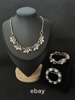 TRIFARI Diamond RARE Bracelet Brooch Necklace GOLD Crown Lozenge PAT PEND Set