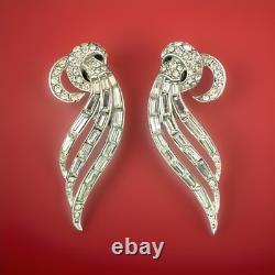 TRIFARI Double-Cresent Triple-Leaf Rhodium Diamanté Earrings Alfred Philippe