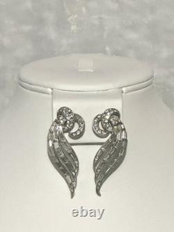 TRIFARI Double-Cresent Triple-Leaf Rhodium Diamanté Earrings Alfred Philippe