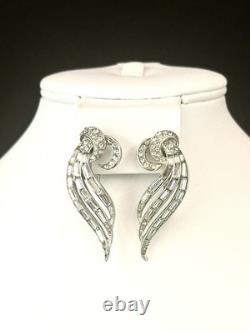 TRIFARI Double-Cresent Triple-Leaf Rhodium Diamanté Earrings Alfred Philippe