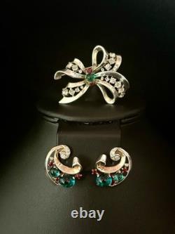 TRIFARI Earrings(1945) Brooch Alfred Philippe Sterling Emerald Ruby PAT PEND