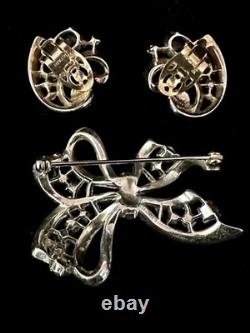 TRIFARI Earrings(1945) Brooch Alfred Philippe Sterling Emerald Ruby PAT PEND
