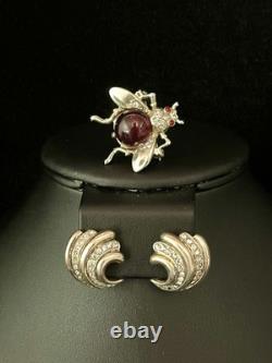 TRIFARI Earrings Brooch 1944 Sterling Jellybelly Rhinestones Alfred Philippe Box