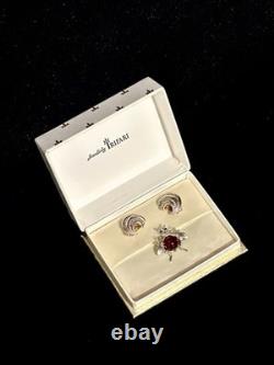 TRIFARI Earrings Brooch 1944 Sterling Jellybelly Rhinestones Alfred Philippe Box