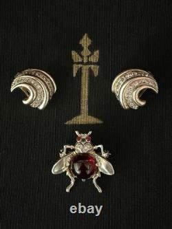 TRIFARI Earrings Brooch 1944 Sterling Jellybelly Rhinestones Alfred Philippe Box