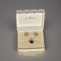 TRIFARI Earrings Brooch 1944 Sterling Jellybelly Rhinestones Alfred Philippe Box