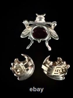 TRIFARI Earrings Brooch 1944 Sterling Jellybelly Rhinestones Alfred Philippe Box