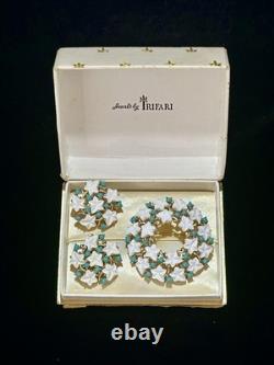TRIFARI Earrings Brooch 1952 White Leaf Gold Turquoise Alfred Philippe Book Box
