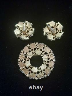 TRIFARI Earrings Brooch 1952 White Leaf Gold Turquoise Alfred Philippe Book Box