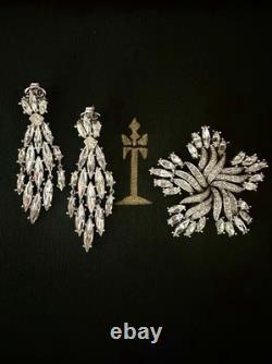 TRIFARI Earrings Brooch(1967) Parure Chandelier Diamanté Alfred Philippe withBox