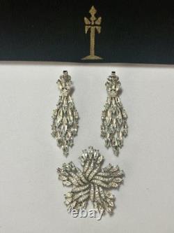 TRIFARI Earrings Brooch(1967) Parure Chandelier Diamanté Alfred Philippe withBox