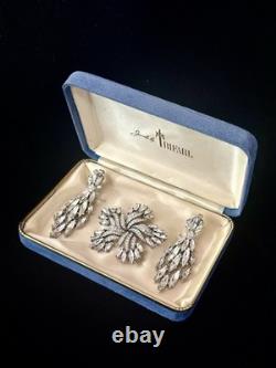 TRIFARI Earrings Brooch(1967) Parure Chandelier Diamanté Alfred Philippe withBox