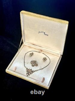 TRIFARI Earrings Brooch Necklace Set 1948 Gold Crystal Alfred Philippe PAT PEND