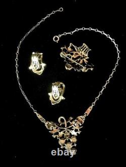 TRIFARI Earrings Brooch Necklace Set 1948 Gold Crystal Alfred Philippe PAT PEND