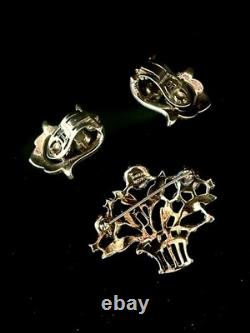 TRIFARI Earrings Brooch Parure 1948-49 Gold Crystal Alfred Philippe PAT PEND Box