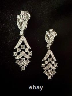 TRIFARI Earrings Drop Dangle Crystal Brilliant Rhodium Alfred Philippe Crown Box