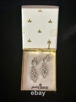 TRIFARI Earrings Drop Dangle Crystal Brilliant Rhodium Alfred Philippe Crown Box