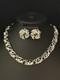 TRIFARI Earrings Necklace Set 1951 Rhodium Marquise Brilliant Scroll PAT PEND