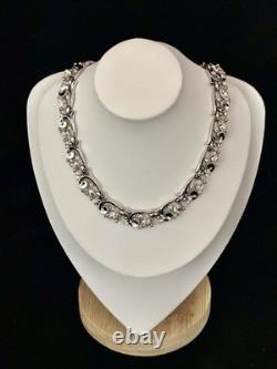 TRIFARI Earrings Necklace Set 1951 Rhodium Marquise Brilliant Scroll PAT PEND