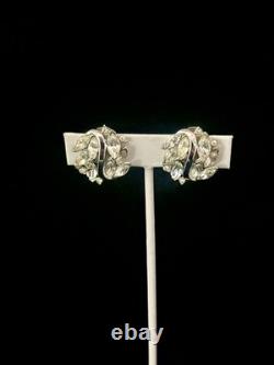 TRIFARI Earrings Necklace Set 1951 Rhodium Marquise Brilliant Scroll PAT PEND