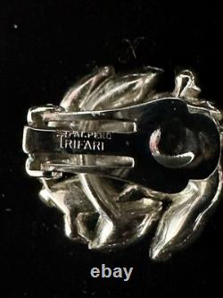 TRIFARI Earrings Necklace Set 1951 Rhodium Marquise Brilliant Scroll PAT PEND