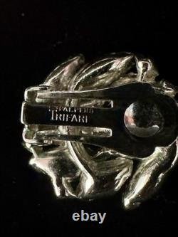 TRIFARI Earrings Necklace Set 1951 Rhodium Marquise Brilliant Scroll PAT PEND
