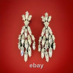 TRIFARI Earrings Peacock Dangle Alfred Philippe Rhodium Crystal Marquise Box