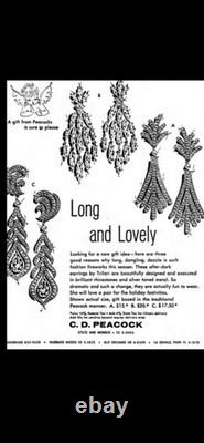 TRIFARI Earrings Peacock Dangle Alfred Philippe Rhodium Crystal Marquise Box