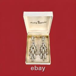 TRIFARI Earrings Peacock Dangle Alfred Philippe Rhodium Crystal Marquise Box