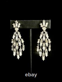 TRIFARI Earrings Peacock Dangle Alfred Philippe Rhodium Crystal Marquise Box
