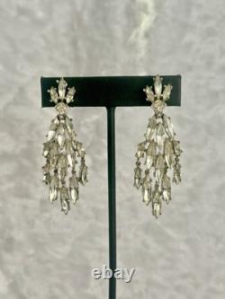 TRIFARI Earrings Peacock Dangle Alfred Philippe Rhodium Crystal Marquise Box