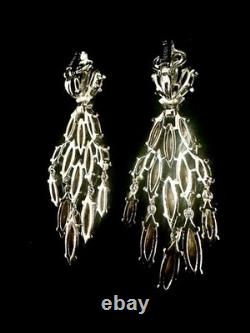 TRIFARI Earrings Peacock Dangle Alfred Philippe Rhodium Crystal Marquise Box