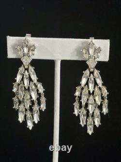 TRIFARI Earrings Peacock Dangle Alfred Philippe Rhodium Crystal Marquise Box