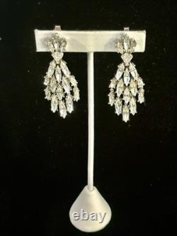 TRIFARI Earrings Peacock Dangle Alfred Philippe Rhodium Crystal Marquise Box