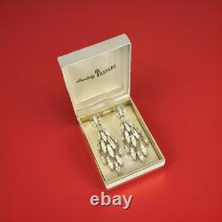 TRIFARI Earrings Peacock Dangle Alfred Philippe Rhodium Crystal Marquise Box