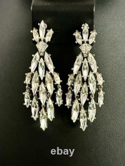 TRIFARI Earrings Peacock Dangle Alfred Philippe Rhodium Crystal Marquise Box