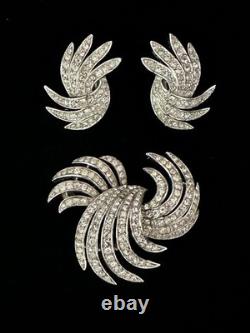 TRIFARI Egret Book-Set Alfred Philippe Rhodium Earrings Brooch PAT PEND withBox