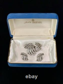 TRIFARI Egret Book-Set Alfred Philippe Rhodium Earrings Brooch PAT PEND withBox