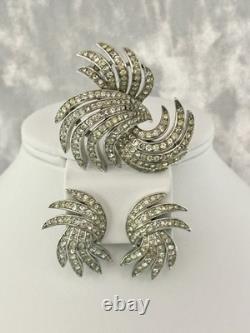 TRIFARI Egret Book-Set Alfred Philippe Rhodium Earrings Brooch PAT PEND withBox