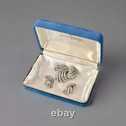 TRIFARI Egret Book-Set Alfred Philippe Rhodium Earrings Brooch PAT PEND withBox